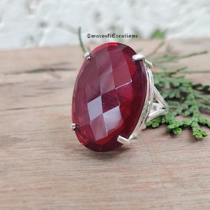 Garnet Quartz Ring, Big Garnet Stone, 925 Sterling Silver, Women Ring, Designer Ring, Red Garnet, Friendship Ring, Silver Ring.