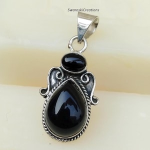 Black Onyx Pendant, Handmade Silver Pendant, 925 Sterling Silver Pendant, Gemstone Pendant, Designer Onyx Pendant, December Birthstone