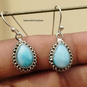 Natural Larimar Earring ~ 925 Sterling Silver Earring ~ Dangle Earring ~ Handmade Earring ~ Larimar Jewelry ~ Dainty Earring ~Latest Earring