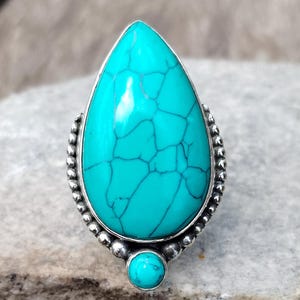 Anillo turquesa hecho a mano: banda bohemia de plata de ley 925