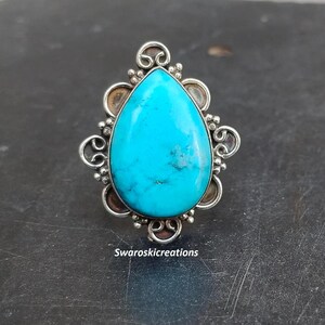 Anillo turquesa de plata de ley hecho a mano - Banda ovalada con piedras preciosas