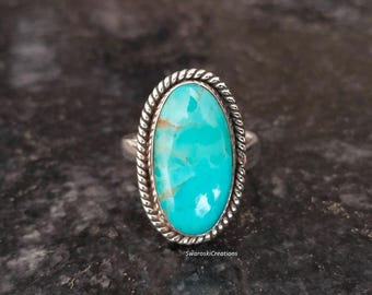 Kingman Türkis Sterlingsilber Ring: Handgemachter Boho Statement Schmuck