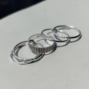Minimalist Sterling Silver Ring Set | Textured Stacking Rings for Women&quot;Handmade Silver Ring Set of 5 | Hammered & Textured Stacking Bands&quot;