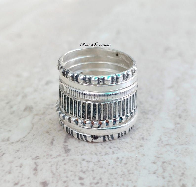 Silver Patterned Rings Sterling Silver Stacking Rings Set: Boho Dotted & Patterned Rings - Etsy