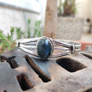 Labradorite Bangle, Blue Stone Bangle, Adjustable Labradorite Bangle, 925 Sterling Silver Bangle, Handmade Bangle, Statement Bangle, For Mom