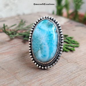 Larimar Sterling Silver Ring: Boho Gemstone Statement Jewelry