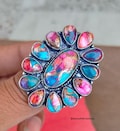 Pink Copper Turquoise Ring: Handmade 925 Sterling Silver Boho Statement Ring