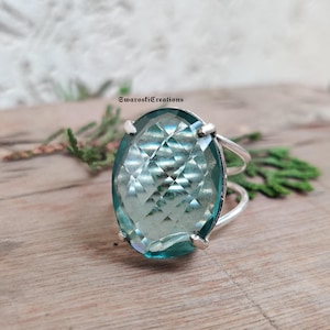 Ovale aquamarijnring, Fidget Anxiety-ring, sterlingzilveren ring voor vrouwen, Worry Spinner-ring, filigraanring, blauwe steen AUE733