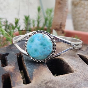 Larimar Bangle, Handmade Bangle, Gemstone Bangle, Adjustable Bangle, Open Cuff Bangle, Pretty Bangle, Women Bangle, Gift For Her
