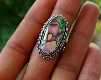 Anello in argento sterling con conchiglia di abalone - Stile Boho Band