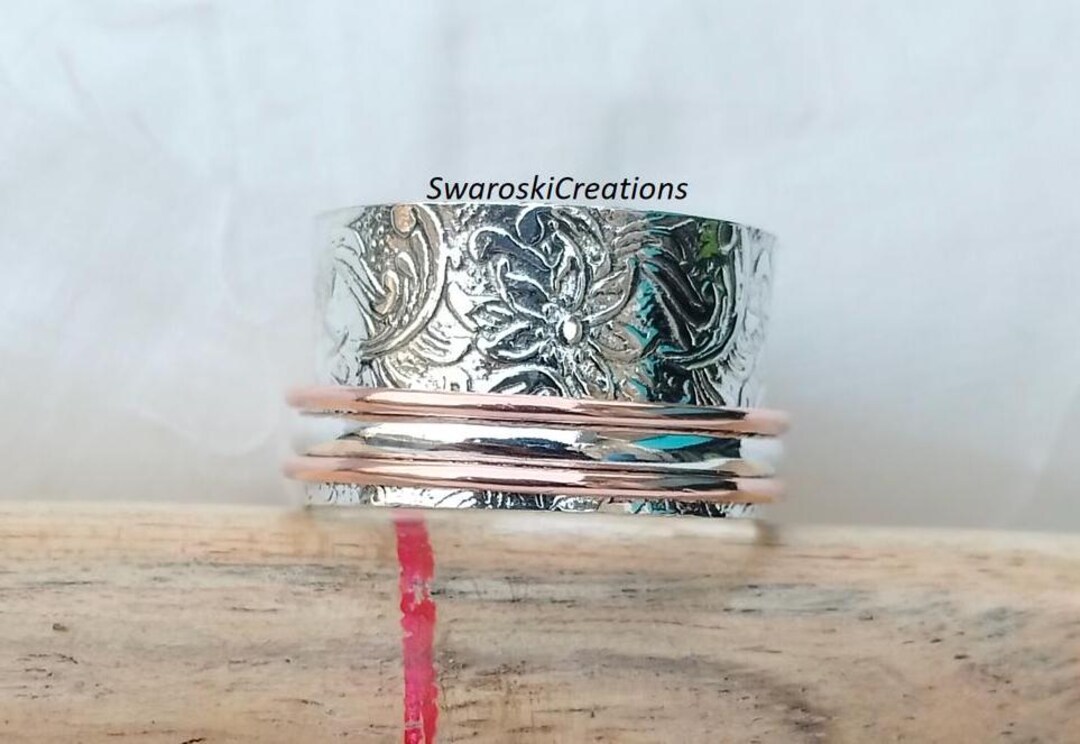 Sterling Silver Spinner Ring: Three-tone Meditation Anxiety Ring - Etsy