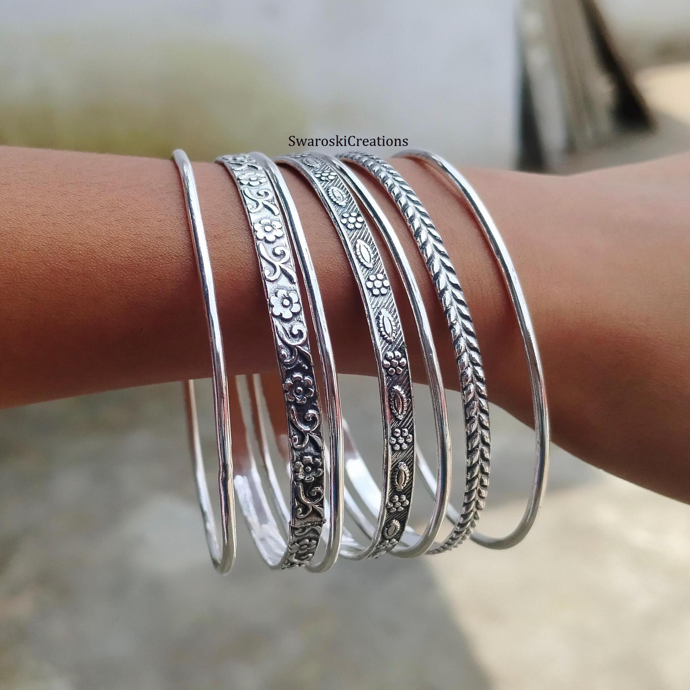 Handmade Sterling Silver Bangle Set, Stackable Silver Bangles