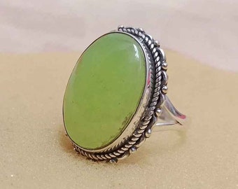 Natürlicher grüner Aventurin-Ring, 925er-Sterlingsilber-Ring, natürlicher Edelstein-Stein-Ring, Edelstein-Stapelring, minimalistisches Ring-Geschenk für Sie