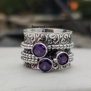 Amethyst Spinner Ring: Handmade 925 Sterling Silver Meditation Band