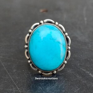 Anillo turquesa vintage: banda de plata de ley 925, joyería con piedras preciosas