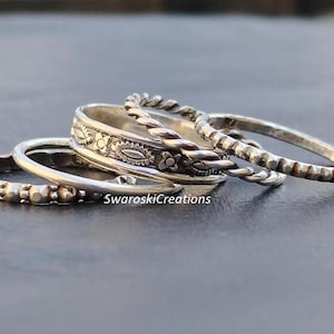 Lot de 5 pièces d'argent sterling, bagues en argent pur, motifs assortis de bagues, bagues fines et épaisses, bagues à pois, bagues à superposer, bagues pour cadeau de mariage,