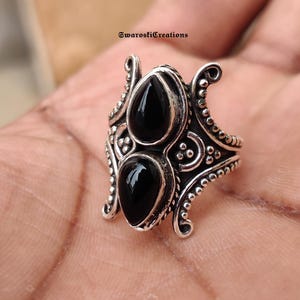 Black Onyx Stacking Ring Set, Sterling Silver Rings for Women, Gemstone Stackable Rings, Alternative Engagement Rings