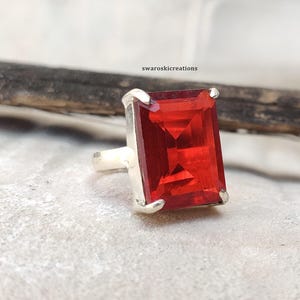 925 Sterling Silver, Garnet Long Oval Ring, Statement Ring, Garnet Ring Silver, Garnet Jewelry, Women Rings, Garnet Ring, Handmade Ring