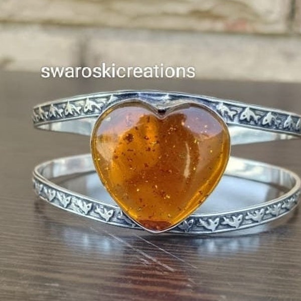 Amber Bangle, Silver Jewelry, 925 Sterling Silver Bangle, Gemstone bangle, Statement Bangle, Handmade Bangle, Gift For Her,Anniversary Gifts