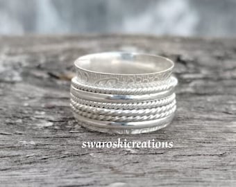 Anello girevole in argento sterling fatto a mano: fascia da meditazione boho