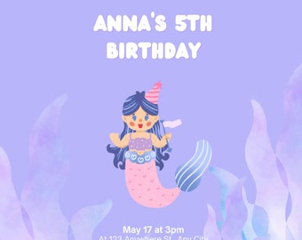 Mermaid Birthday Party - Invitation; Decoration Characters; Kids Activities: memory game and colouring