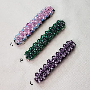 Beaded Crystal Hair French Barrette Clip Accessories 3 inch, Black leather cover Clasps
