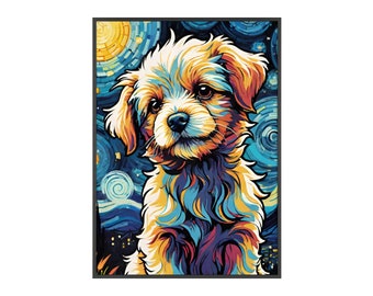 Cadre en bois Adorable chien mignon Art mural Portrait I Van Gogh inspiré