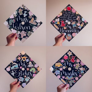Children&#39;s Book Characters Custom Graduation Cap Topper - Handmade Painted Custom Grad Cap - Custom Graduation cap topper - Painted Grad cap