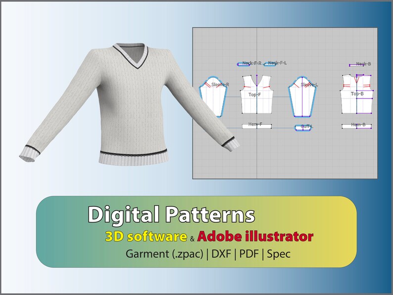 Digital Pattern Basic Women Cable Knit V-neck Clo3d/marvelous Designer ...