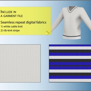 Digital pattern basic women cable knit v-neck clo3d/Marvelous designer