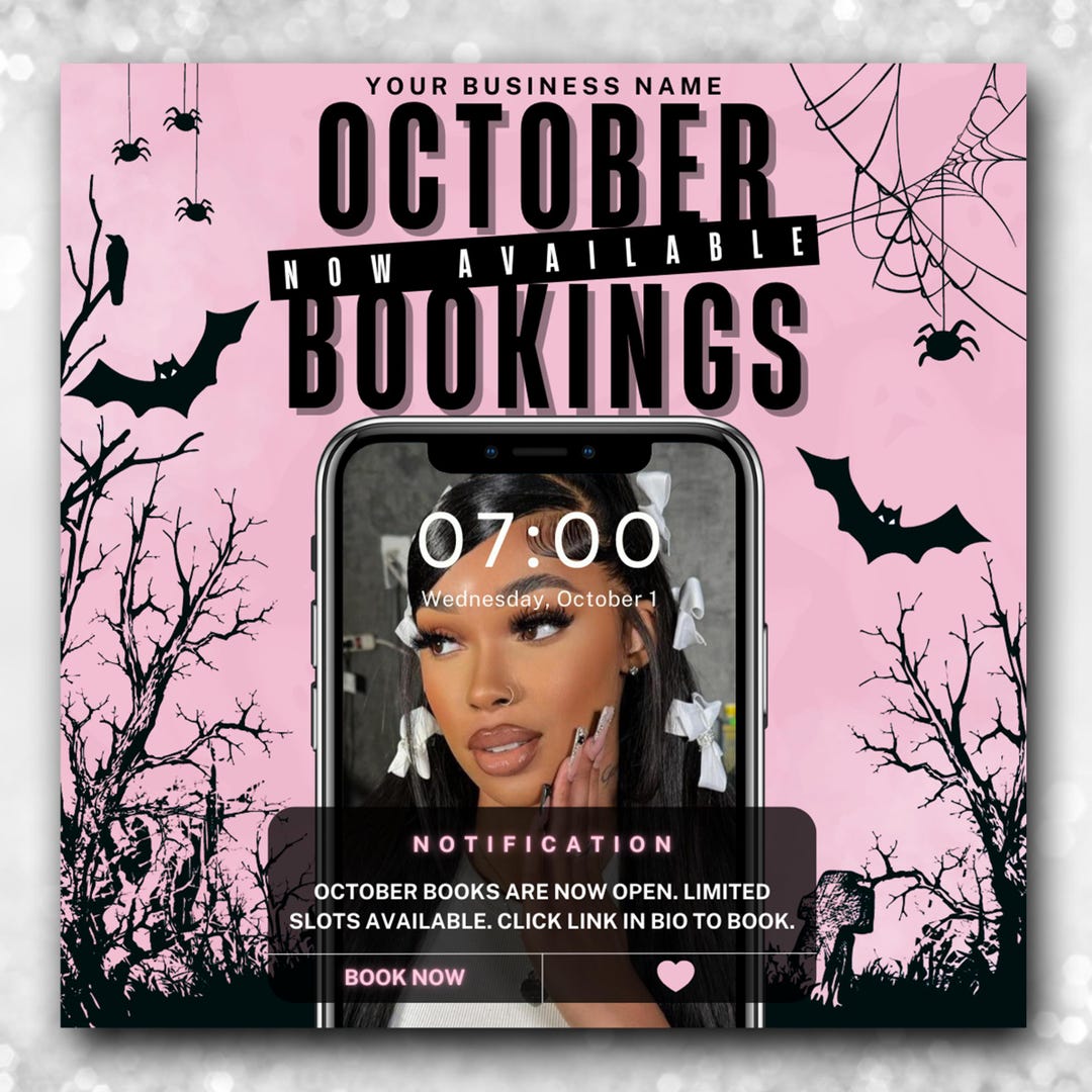 Open October October Bookings Available Flyer, Halloween Bookings October Books Open ...