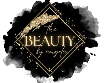 DIY-skönhetslogotyp, svart och guld färdig logotypdesign, akvarelllogotyp, glam glitter-logotyp, salongslogotyp, lyxlogotyp, feminin logotyp, modern logotyp