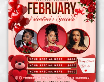 February Booking Flyer, Valentines Day Booking Flyer, February Books Now Open, Valentine's Day, Hair Lash Nails Braids Wig Makeup Bundle MUA