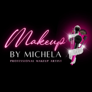 Makeup Artist Logo, Beauty Logo, Makeup Salon Logo, Cosmetic Logo, Glitter Logo, Pink Logo, DIY Editable Canva Premade Logo Design Template