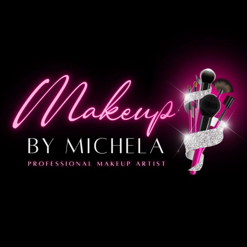 Logotyp för makeup-artist, skönhetslogotyp, logotyp för makeup-salong, kosmetiklogotyp, glitterlogotyp, rosa logotyp, gör-det-själv-redigerbar Canvas-logotypmall bild 1