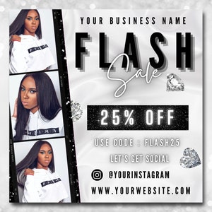 Flash Sale Flyer, New Arrival, Shop Now, Hair Bundles Lash Tech Makeup Nail Beauty Boutique Social Media Editable Canva Template