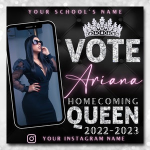 Vote Homecoming Queen Flyer, Homecoming Flyer, Campaign Flyer, Election Flyer, Class Campaign Flyer, Voting Flyer, High school Queen Flyer