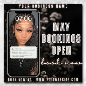 May Booking Flyer, May Book Now Flyer, May Appointments Flyer, May Bookings Open, Spring Flyer, Hair, Lashes, Nail, Makeup, Braids Flyer