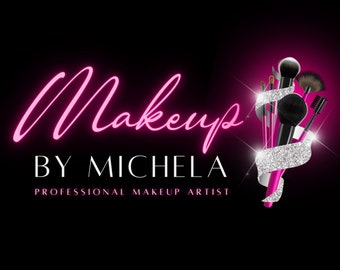 Makeup Artist Logo, Beauty Logo, Makeup Salon Logo, Cosmetic Logo, Glitter Logo, Pink Logo, DIY Editable Canva Premade Logo Design Template