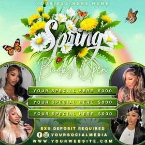 Spring Flyer, Spring Booking Flyer, Spring Break Flyer, Spring Sale Special, Spring Books open, Hair Nail Lash Braids Wigs Makeup Bundle MUA image 2