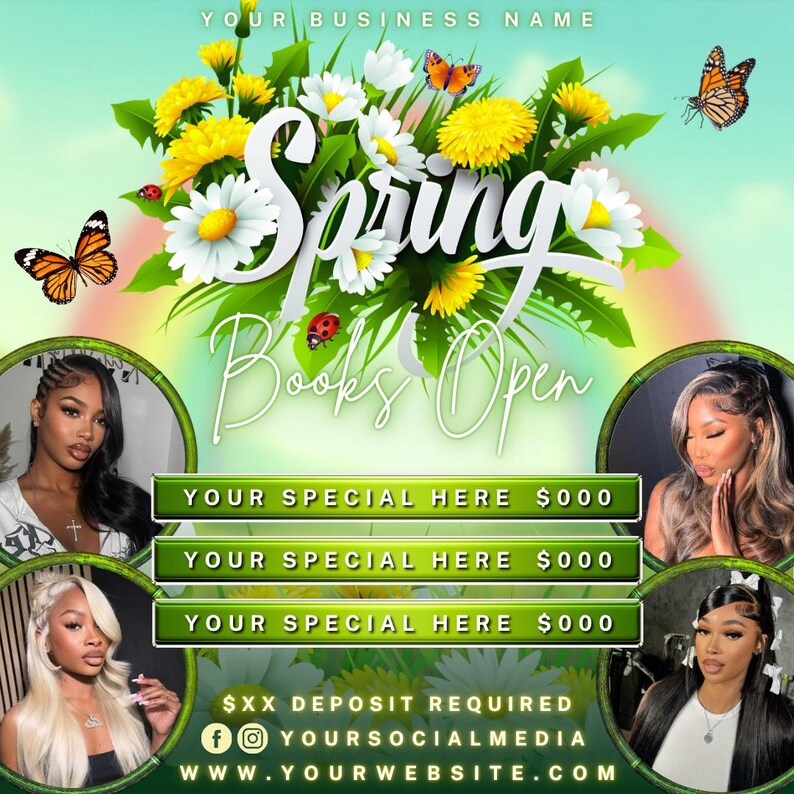 Spring Flyer, Spring Booking Flyer, Spring Break Flyer, Spring Sale Special, Spring Books open, Hair Nail Lash Braids Wigs Makeup Bundle MUA image 2
