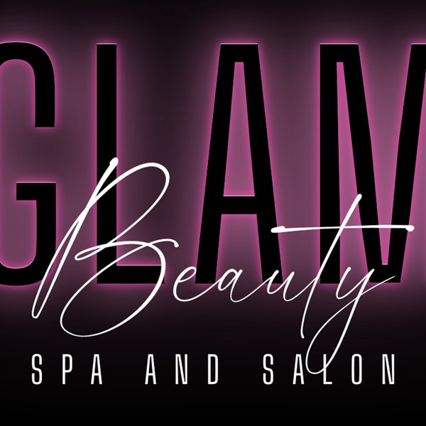DIY Neon Beauty Logo, Spa Salon logo, Boutique Fashion Logo, Hair Stylist Logo, Nail Lash Logo, Business Logo, Editable Canva Logo Template