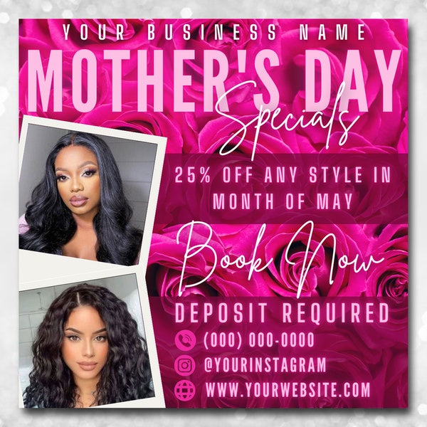 Mother's Day Sale Flyer Book Now Flyer New Arrival Flyer Shop Now Flyer Flash Sale Flyer Hair Nail Lashes Makeup MUA Braids Special Flyer