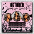 October Bookings Flyer, Halloween Bookings Spooky Season Booking special October Flash Sale Flyer Hair Lash Nails Braids Wigs Makeup Bundles