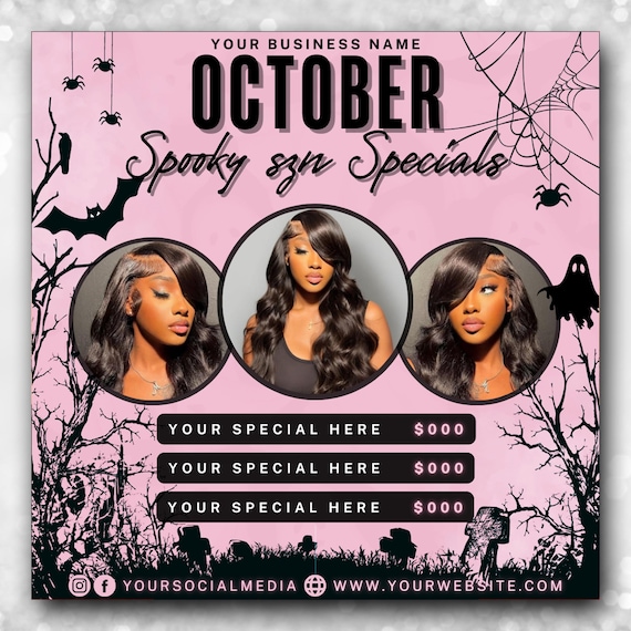 October Booking Flyer, Halloween Bookings Spooky Season Booking special October Flash Sale Flyer Hair Lash Nails Braids Wigs Makeup Bundles