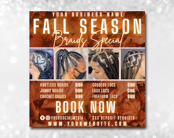 Fall Braid Special Flyer, Fall Braid Sale Flyer, September Braid Flyer, November Braid Flyer, Thanksgiving Braid special, Fall Booking Flyer