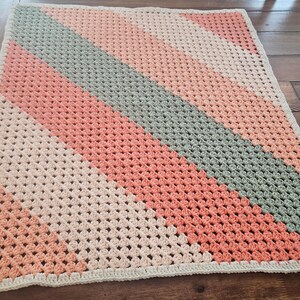 Handmade Crochet Baby Blanket -Peach/Green