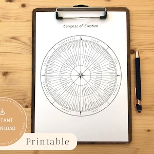 Compass of Emotion Worksheet to COLOR IN | feelings wheel with 104 emotions | digital download | mental health, coaching & therapy