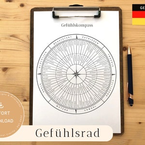 GEFÜHLSRAD „Kompass“ Arbeitsblatt zum Ausmalen mit 104 Emotionen | Digitaler Download | Sofort Herunterladen