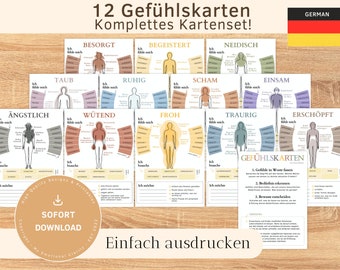 GEFÜHLSKARTEN DEUTSCH "Komplettes Set"  (Grundgefühle + Erweiterung) Therapie, Coaching, Selbstreflexion | Sofort Download
